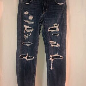 American Eagle Outfitters Dark Blue Distressed Skinny Jeans